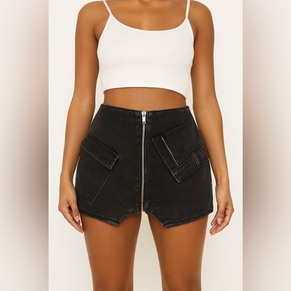 PrettyLittleThing Dresses & Skirts - PrettyLittleThing Black Denim Cargo Mini Skirt – Zip Front Utility Style